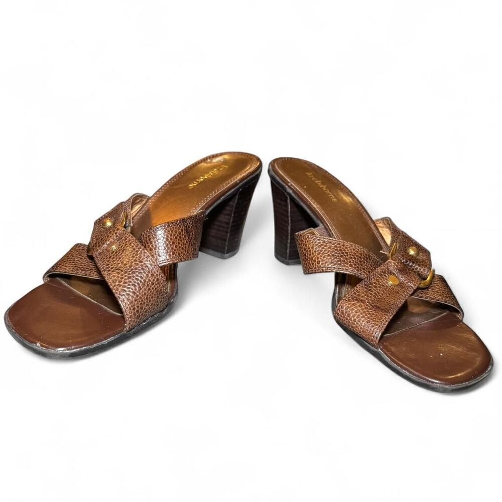 Liz Claiborne Lucy Brown Leather Mule Heels Slide Sandals Size 8.5 M
